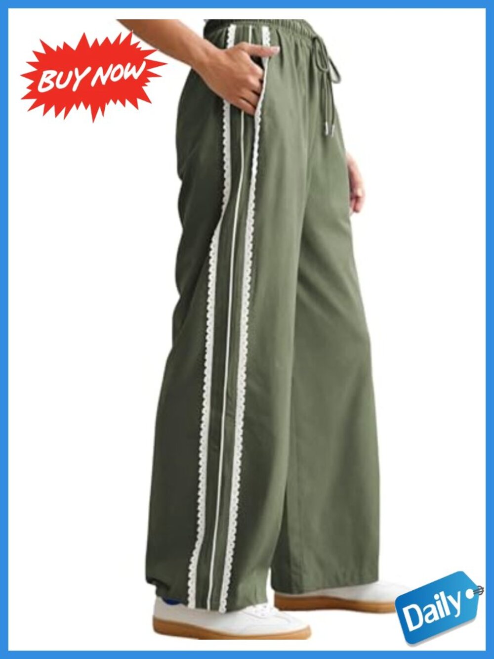 Wide Leg Sweatpants Side Stripe Crochet Drawstring Track Palazzo Pants Pockets